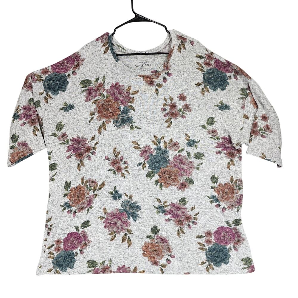 Torrid T Shirt Top 4 Super Soft Plush Knit Floral Gray Pink‎ 54x30 Stretch Comfy